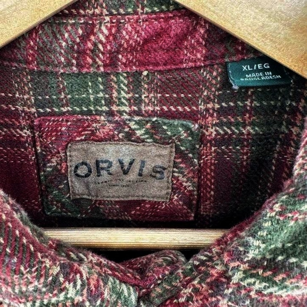 Orvis Heavyweight Red Green Plaid Flannel Button Up Shirt Jacket‎ Pockets XL - Picture 6 of 10